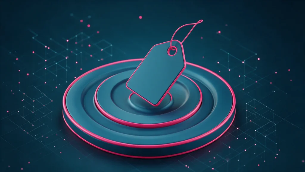 Ilustração 3D de uma etiqueta de preço sobre um alvo
